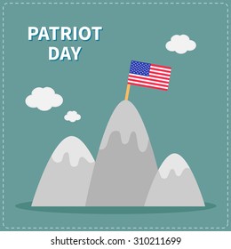 Star and strip flag on the top of mountain Patriot day Flat design Vector illustration