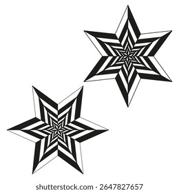 Padrão de faixa de estrelas. Forma de estrela óptica. Forma de contraste de ilusão. Elemento hipnótico vetorial.