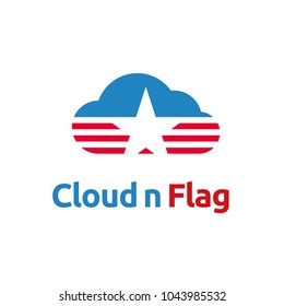 Star Stripes American Flag with Cloud logo design vector