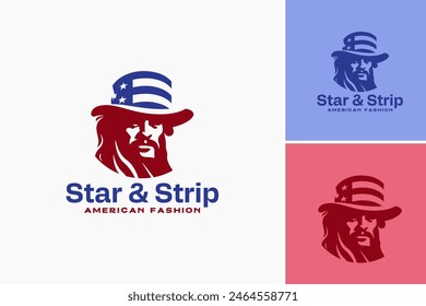 Star and stripes logo suitable for patriotic themes, Americana events, Fourth of July celebrations, American themed businesses, and USA related content.