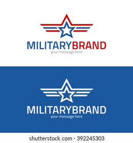 Star with stripes military icon. Logo template. Vector illustration.