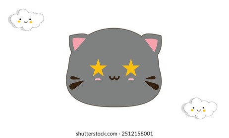 Star Struck Face. Cute Cat Sticker Concept