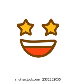 Icono del doodle facial Star Struck. Emoticon de estilo dibujado a mano aislado de fondo blanco