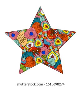 Star in the style of a romantic collage with bright red hearts, white background, vector