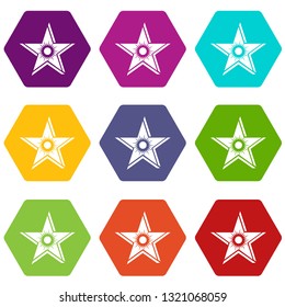 Star sun icons 9 set coloful isolated on white for web
