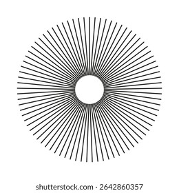 Raios do sol estelares, estourados. Provoca grade com listras irradiantes. Linhas radiais redondas. Vigas de linhas circulares. Padrão de forma geométrica abstrata.