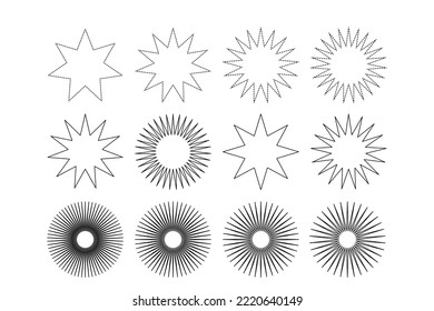 Star Sun Shape Graphic Minimalist Symbol Star Silhouette Pentagram Star Path Clipart Collection Vintage Simple Cut Out Icon Illustration Set