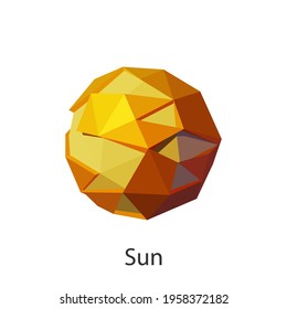 Sternsonne im Sonnensystem. Vektorgrafik abstrakter Planeten, Sterne und Krater im Weltraum im Stil von 3D-Objekten mit Low-Poly-Modell aus einem Dreieck.