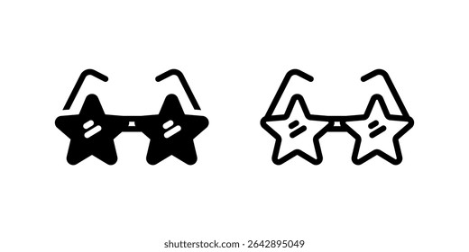 Star Sunglasses Icon Set. A black icon of star-shaped sunglasses, representing trendy eyewear.
