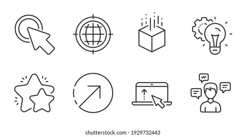 Star, Swipe up and Idea gear line icons set. Augmented reality, Direction and Click here signs. Conversation messages, Seo internet symbols. Quality line icons. Star badge. Vector