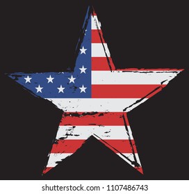 Star symbol with American flag.USA flag icon in grunge style.