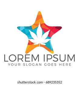 Star symbol with cannabis leaf inside logo design.