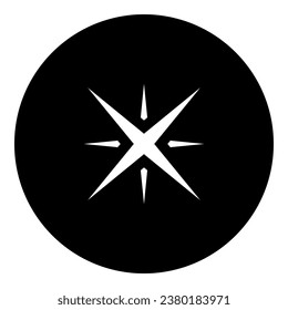 A star symbol in the center. Isolated white symbol in black circle. Vector illustration on white background