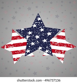 star symbol designed in the style of the flag of the United States. grunge