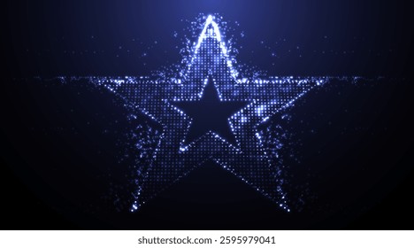 Star symbol filled with glowing dots. Abstract particles star. Celebration, award, winner competition.