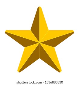 Star symbol icon - golden simple 3d, 5 pointed rounded, isolated - vector illustration
