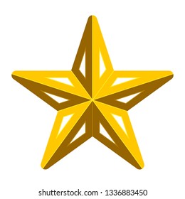 Star symbol icon - golden simple 3d, 5 pointed rounded, isolated - vector illustration