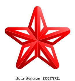 Star symbol icon - red gradient 3d, 5 pointed rounded, isolated - vector illustration