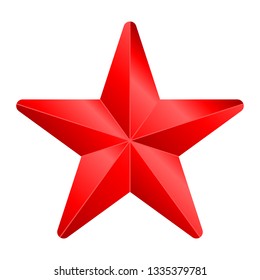 Star symbol icon - red gradient 3d, 5 pointed rounded, isolated - vector illustration