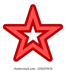 Star symbol icon - red simple hollow with outline, 5 pointed rounded, isolated - vector illustration