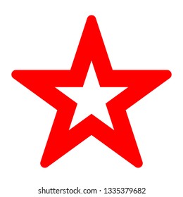 Star symbol icon - red simple hollow, 5 pointed rounded, isolated - vector illustration