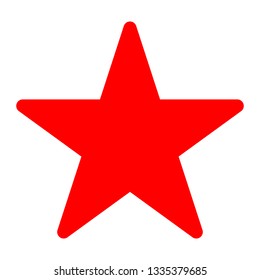 Star symbol icon - red simple, 5 pointed rounded, isolated - vector illustration