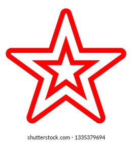 Star symbol icon - red simple hollow outline, 5 pointed rounded, isolated - vector illustration