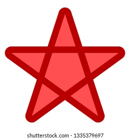 Star symbol icon - red simple with outline, 5 pointed rounded, isolated - vector illustration