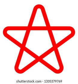 Star symbol icon - red simple outline, 5 pointed rounded, isolated - vector illustration