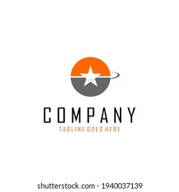 star symbol in the middle of an orange and gray circle