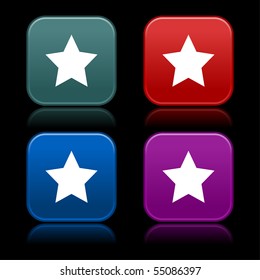 Star symbol on web 2.0 internet button. Colorful smooth rounded square shapes with reflection on black background