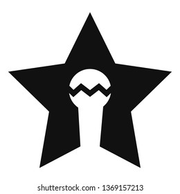 Star with symbol in shape. Black and white icon.