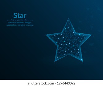 Star symbol vector illustration, rating polygon icon on blue background, abstract vector illustration made from points and lines