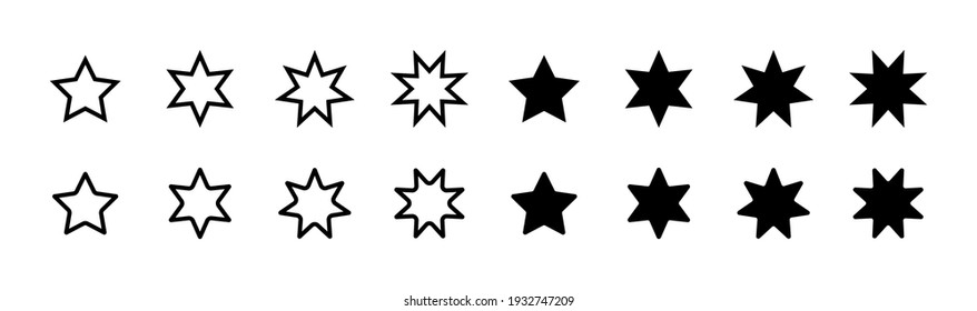 Star Symbols. Set Of Star Vector Icons. Star Vectors with Editable Stroke Outline and Solid Fill Collection.