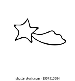 Star with a tail. Comet. Doodle freehand drawing. Isolated circuit. Vector. Element of decor.