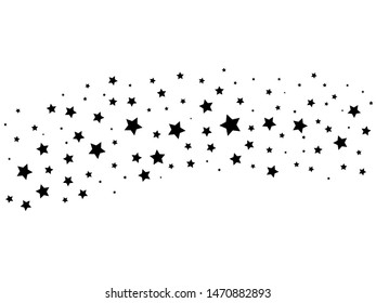 Star tail. Falling stars abstract christmas magic decoration. Stardust silhouettes, glitter trail or milky way vector black astrology sky space concept for invitation card design