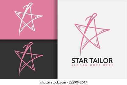 Star Tailor Logo Design. Abstract Creative  Needle and Thread forming a Star Symbol Concept.