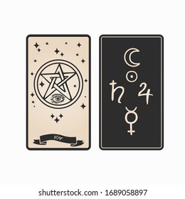 Star tarot card front and back. Tarot card with stars vector illustration.