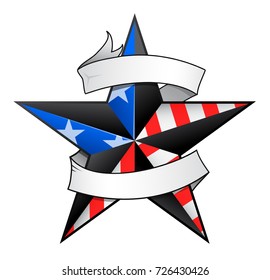 Star tattoo with USA flag elements and scroll for your text to add