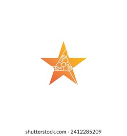 Star teamwork,  three hands support each other. Vector icon illustration