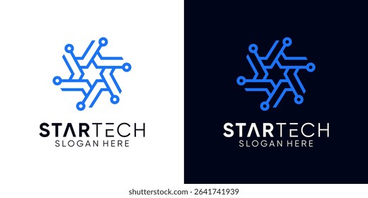 star with tech logo design vector. technology symbol illustration.
