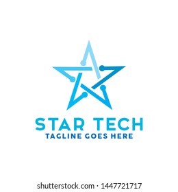 Star Tech Logo For Technology Design With Colorful Style Concept. Star Logo Company with Modern Digital App and Network Symbols Concept. Connect Icon for Business, Studio, Network, Internet