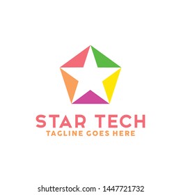 Star Tech Logo For Technology Design With Colorful Style Concept. Star Logo Company with Modern Digital App and Network Symbols Concept. Connect Icon for Business, Studio, Network, Internet