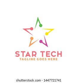 Star Tech Logo For Technology Design With Colorful Style Concept. Star Logo Company with Modern Digital App and Network Symbols Concept. Connect Icon for Business, Studio, Network, Internet