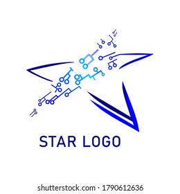 Star Template Logo mit TECH als Thema. in dunkelblau und hellblau gefärbt. auch mit Farbverlauf in der Technologie Element, um es zu glänzen. das ist Ruhm und Schere.

