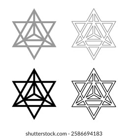 Star tetra Sacred geometry symbol set icon grey black color vector illustration image solid fill outline contour line thin flat style