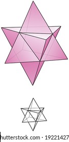 Star Tetrahedron - Merkaba - A stellated octahedron, or stella octangula can be seen as a 3D extension of the Star of David. Vector illustration on white background with transparencies.