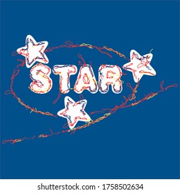 Slogan de texto estrella sobre diseño gráfico de ilustración vectorial de fondo azul 
