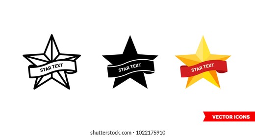 Star text symbol icon of 3 types: color, black and white, outline. Isolated vector sign symbol.
