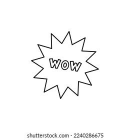 Estrella con el texto Guau aislado en fondo blanco. Ilustración de vectores dibujada a mano en estilo doodle. Perfecto para tarjetas, logotipo, decoraciones, varios diseños.